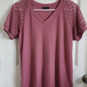 Dusty Pink Tee with Lace Sleeves